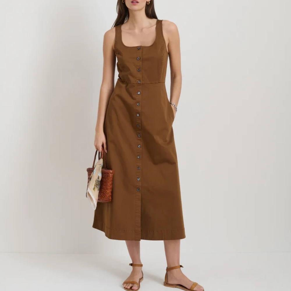 Brown Sleeveless Button-Down Dress